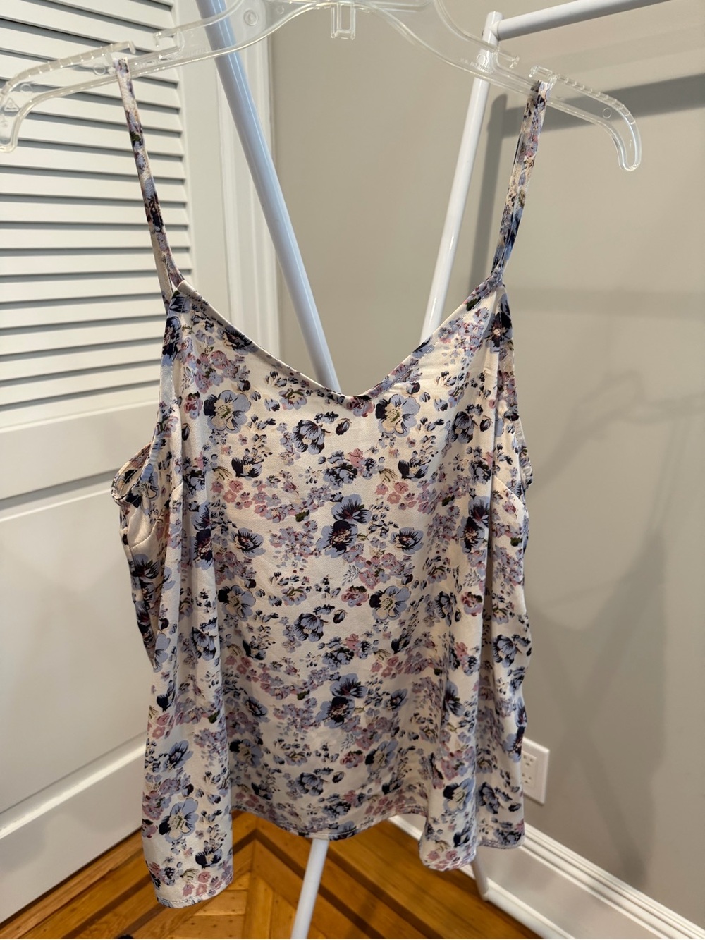 Hayden Off White Floral Cami Tank Top - Light Cream with Blue & Pink Floral